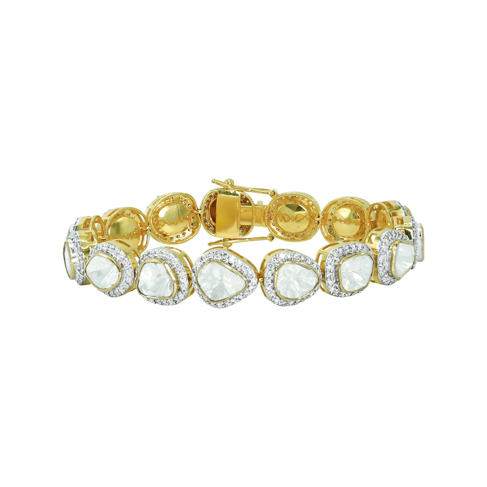 Polki Bracelet with Full-Cut Diamond Halos